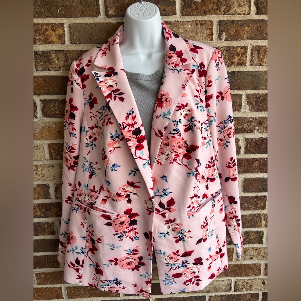 Lane Bryant Pink and Red Floral Blazer